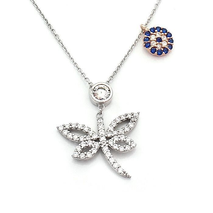 Zirkon Taşlı Kelebek Motifli Bayan Kolye