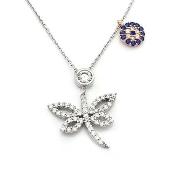 Zirkon Taşlı Kelebek Motifli Bayan Kolye