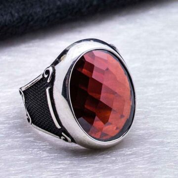 925 Ayar Gümüş Kırmızı Zirkon  Taşlı Yüzük