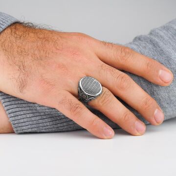 Hasır Desenli Oval 925 Ayar Gümüş Yüzük