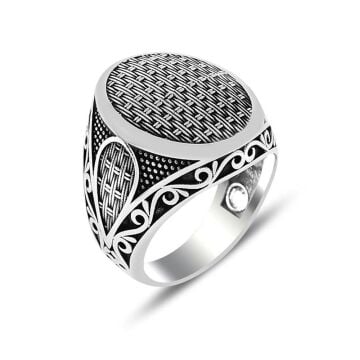 Hasır Desenli Oval 925 Ayar Gümüş Yüzük