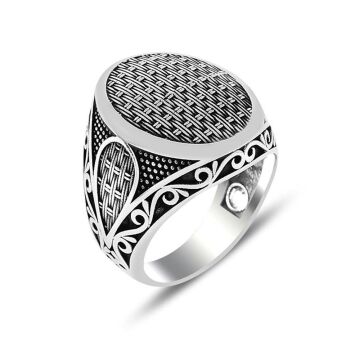 Hasır Desenli Oval 925 Ayar Gümüş Yüzük