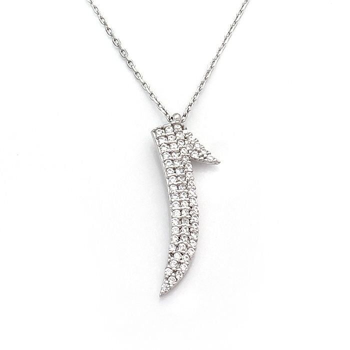 Elif Motifli 925 Ayar Gümüş Zirkon Taşlı Bayan Kolye