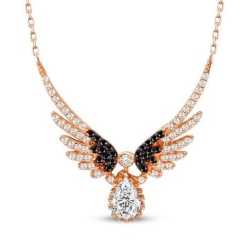 925 Ayar Gümüş Damla Taşlı Melek Kanatlı Kolye