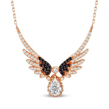 925 Ayar Gümüş Damla Taşlı Melek Kanatlı Kolye