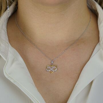 Sonsuzluk Kalp Motifli Zirkon Taşlı Bayan Gümüş Kolye