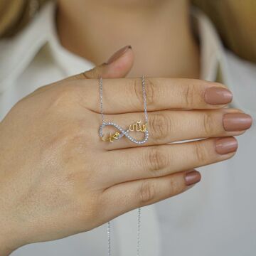 Sonsuzluk Model Allah Muhammed Yazılı Bayan Gümüş Kolye