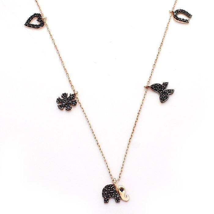 Kalpli Kelebek Kartanesi Motifli Zirkon Taşlı Bayan Gümüş Kolye