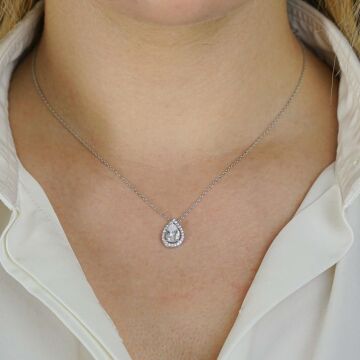 Damla Tasarımlı Beyaz Zirkon Taşlı 925 Ayar Gümüş Kadın Kolye