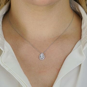 Damla Tasarımlı Beyaz Zirkon Taşlı 925 Ayar Gümüş Kadın Kolye