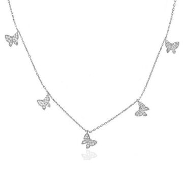 Kelebek Tasarımlı Bayan Gümüş Kolye