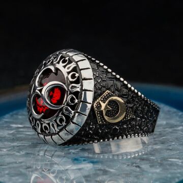 925 Ayar Gümüş 3'lü Hilalli Erkek Yüzük