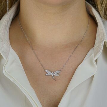 Yusufcuk Tasarımlı Beyaz Zirkon Taşlı 925 Ayar Gümüş Kadın Kolye