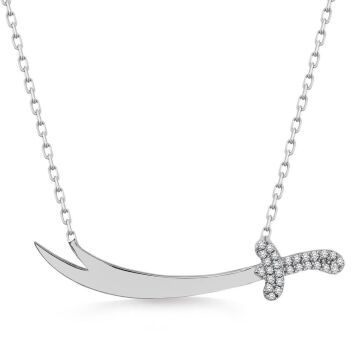 Zülfikar Kılıç Tasarımlı Beyaz Zirkon Taşlı 925 Ayar Gümüş Kadın Kolye