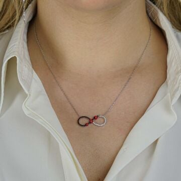 Uğur Böceği Motifli Sonsuzluk Tasarımlı 925 Ayar Gümüş Kadın Kolye