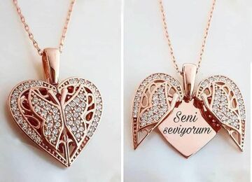Kelebek Kalp Tasarımlı İsim Yazılabilir 925 Ayar Gümüş Kadın Kolye Rose