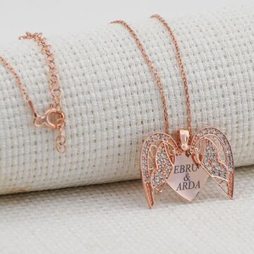 Kelebek Kalp Tasarımlı İsim Yazılabilir 925 Ayar Gümüş Kadın Kolye Rose