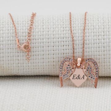 Kelebek Kalp Tasarımlı İsim Yazılabilir 925 Ayar Gümüş Kadın Kolye Rose