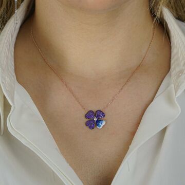 Dört Yapraklı Yonca Tasarımlı 925 Ayar Gümüş Kadın Kolye Rose