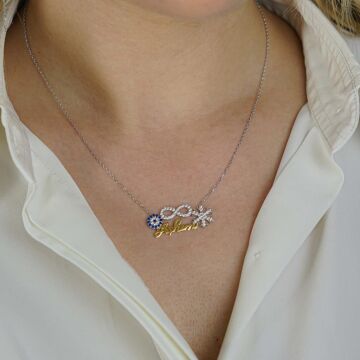 925 Ayar Gümüş Aşkım Yazılı Sonsuzluk Nazar Kar Tanesi Kolye