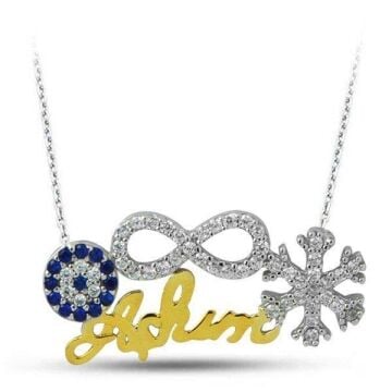 925 Ayar Gümüş Aşkım Yazılı Sonsuzluk Nazar Kar Tanesi Kolye