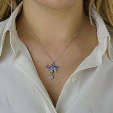 Kuyruklu Yıldız Tasarımlı Renk Geçişli 925 Ayar Gümüş Kadın Kolye