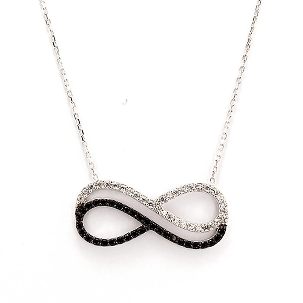 925 Ayar Gümüş Siyah Beyaz Taşlı Sonsuzluk Kolye