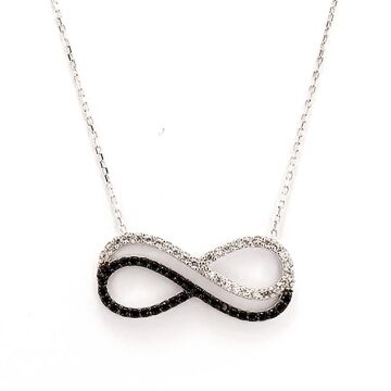 925 Ayar Gümüş Siyah Beyaz Taşlı Sonsuzluk Kolye