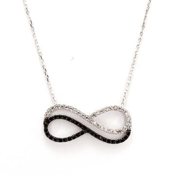 925 Ayar Gümüş Siyah Beyaz Taşlı Sonsuzluk Kolye
