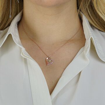 Kalp İçerisinde Papatya Tasarımlı 925 Ayar Gümüş Kadın Kolye Rose