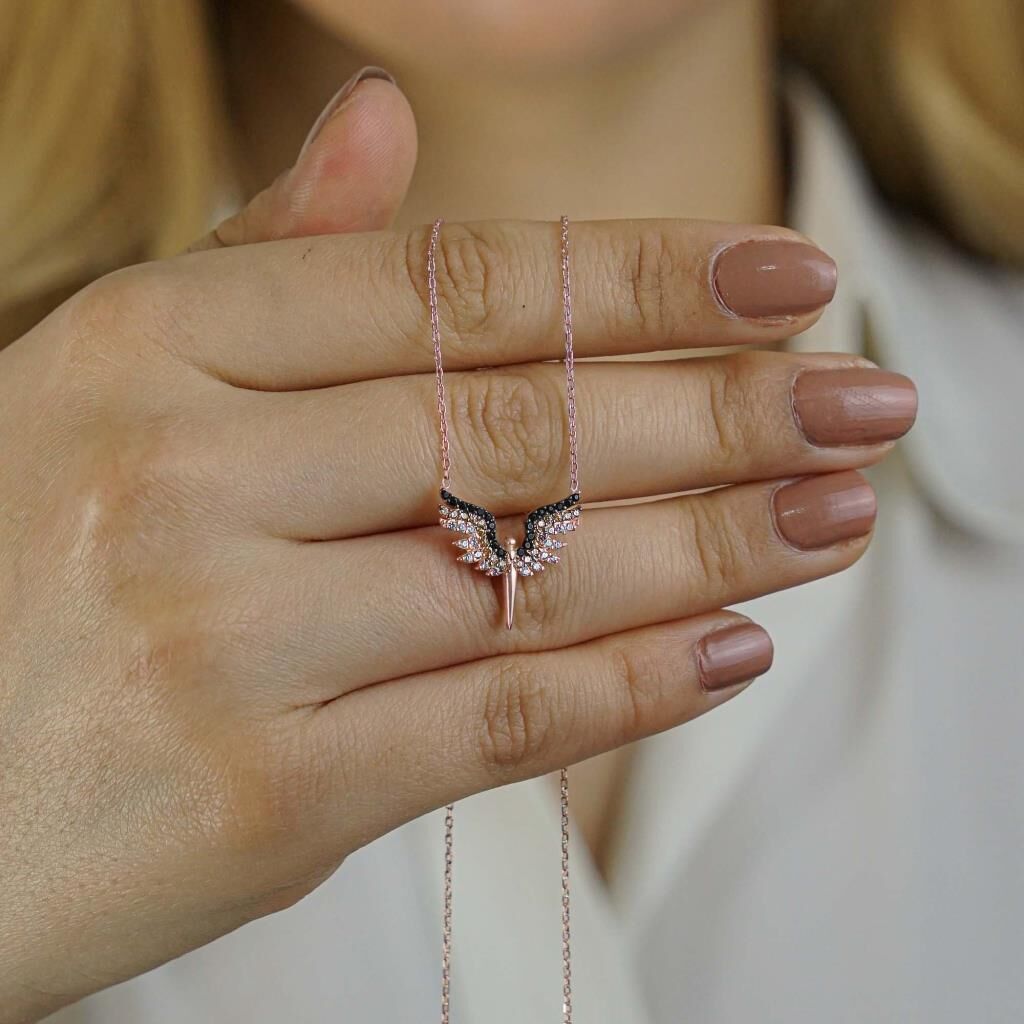 Melek Tasarımlı 925 Ayar Gümüş Kadın Kolye Rose