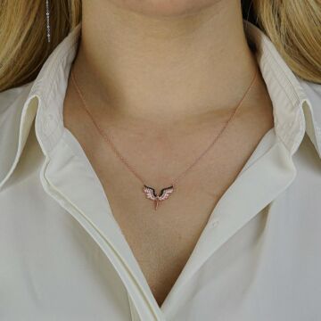 Melek Tasarımlı 925 Ayar Gümüş Kadın Kolye Rose