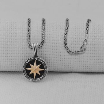 Pusula 925 Ayar Erkek Gümüş Kolye