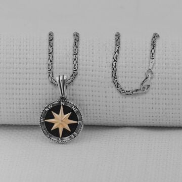 Pusula 925 Ayar Erkek Gümüş Kolye