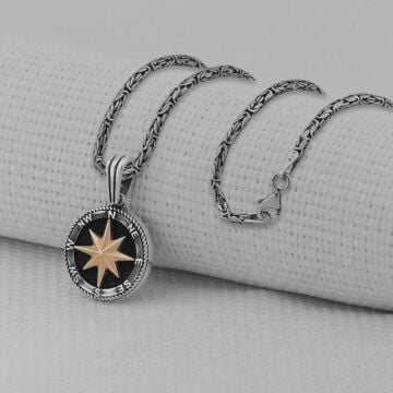 Pusula 925 Ayar Erkek Gümüş Kolye