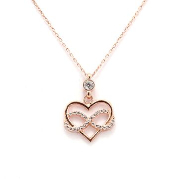 925 Ayar Gümüş Sonsuzluk Kalp Motifli Zirkon Taşlı Rose Kolye