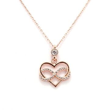 925 Ayar Gümüş Sonsuzluk Kalp Motifli Zirkon Taşlı Rose Kolye