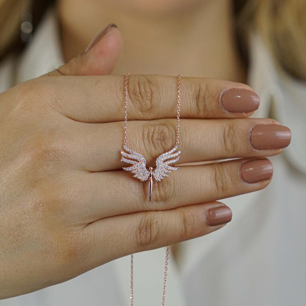 Melek Tasarımlı 925 Ayar Gümüş Kadın Kolye Rose