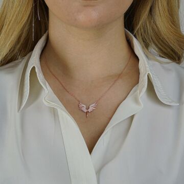 Melek Tasarımlı 925 Ayar Gümüş Kadın Kolye Rose