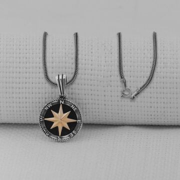 Pusula 925 Ayar Erkek Gümüş Kolye