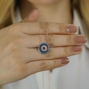 Nazar Tasarımlı 7 Sıra 925 Ayar Gümüş Kadın Kolye