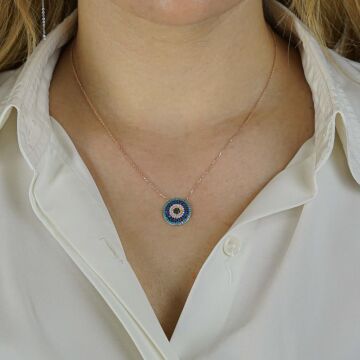 Nazar Tasarımlı 7 Sıra 925 Ayar Gümüş Kadın Kolye