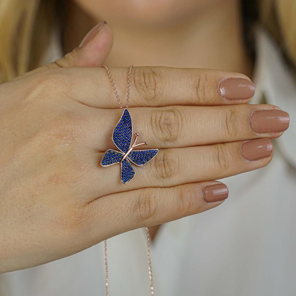 925 Ayar Gümüş Zirkon Taşlı Kelebekli Bayan Kolye