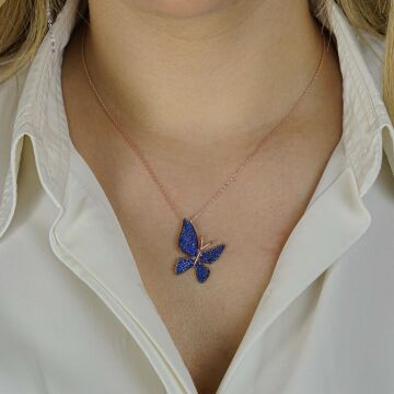 925 Ayar Gümüş Zirkon Taşlı Kelebekli Bayan Kolye