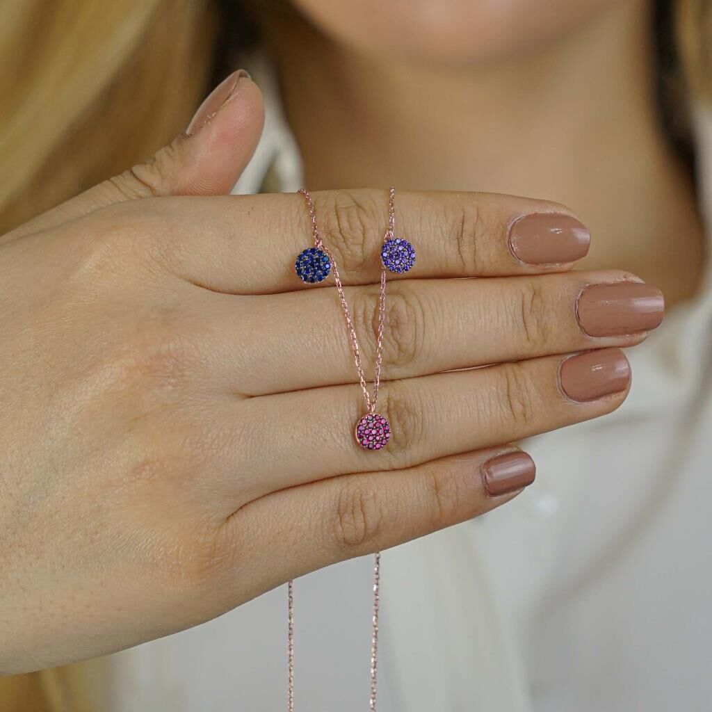 Renkli Zirkon Taşlı 925 Ayar Gümüş Şans Kolyesi