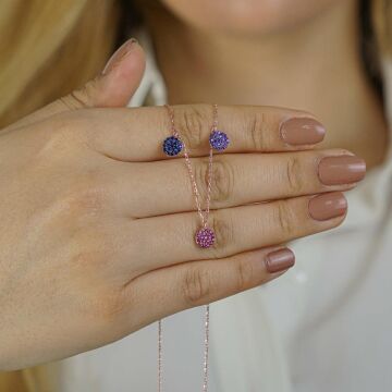 Renkli Zirkon Taşlı 925 Ayar Gümüş Şans Kolyesi