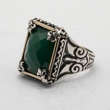 925 Ayar Gümüş Yeşil Zirkon Taşlı  Erkek Yüzük
