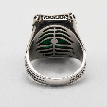 925 Ayar Gümüş Yeşil Zirkon Taşlı  Erkek Yüzük