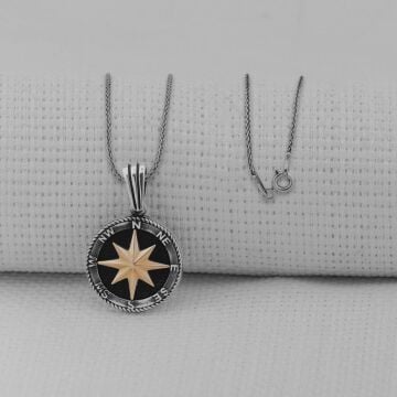 Pusula 925 Ayar Erkek Gümüş Kolye