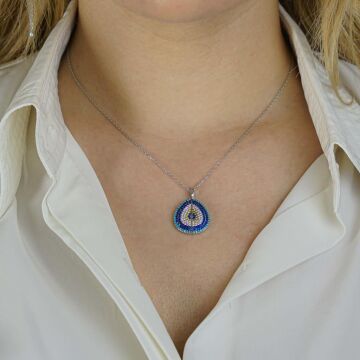 İsim Harf Yazılabilen Açılır Kapanır Nazar Tasarımlı 925 Ayar Gümüş Kadın Kolye